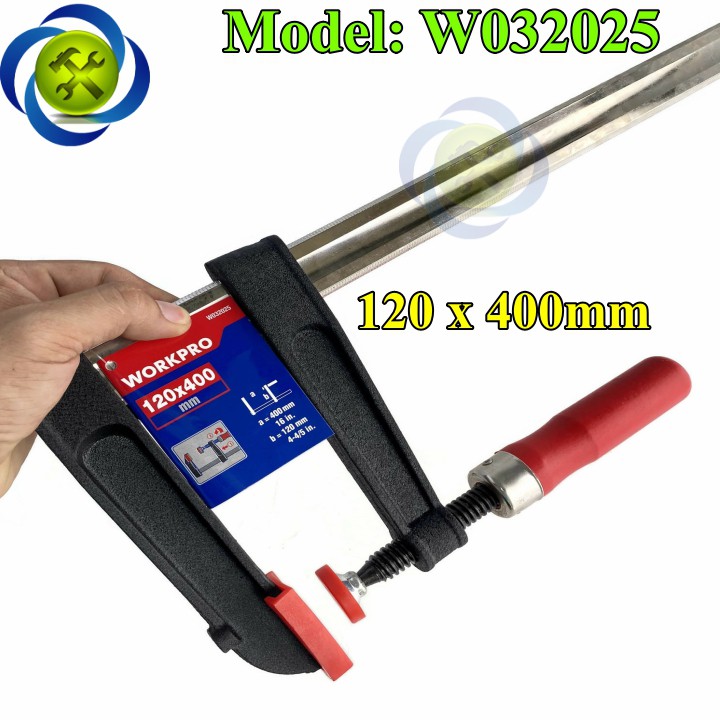 Kẹp gỗ chữ F Workpro W032025 kích thước 120 x 400mm bằng thép