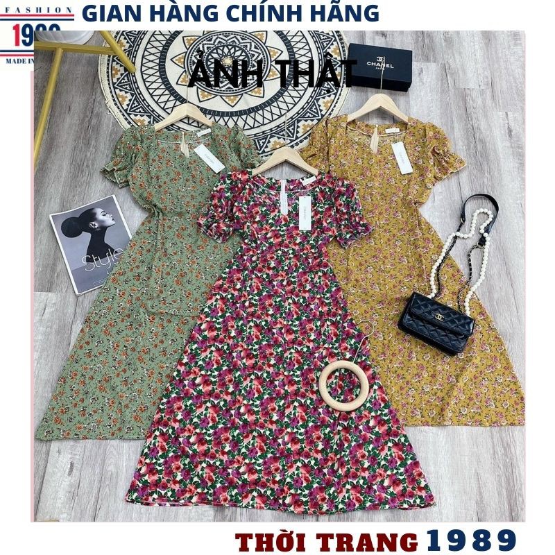 váy đầm maxi 🌺váy nữ hoa nhí dáng dài có 3 mầu VH34 chất voan mềm mịn nhẹ nhàng thanh cao ,TIỆM 1989