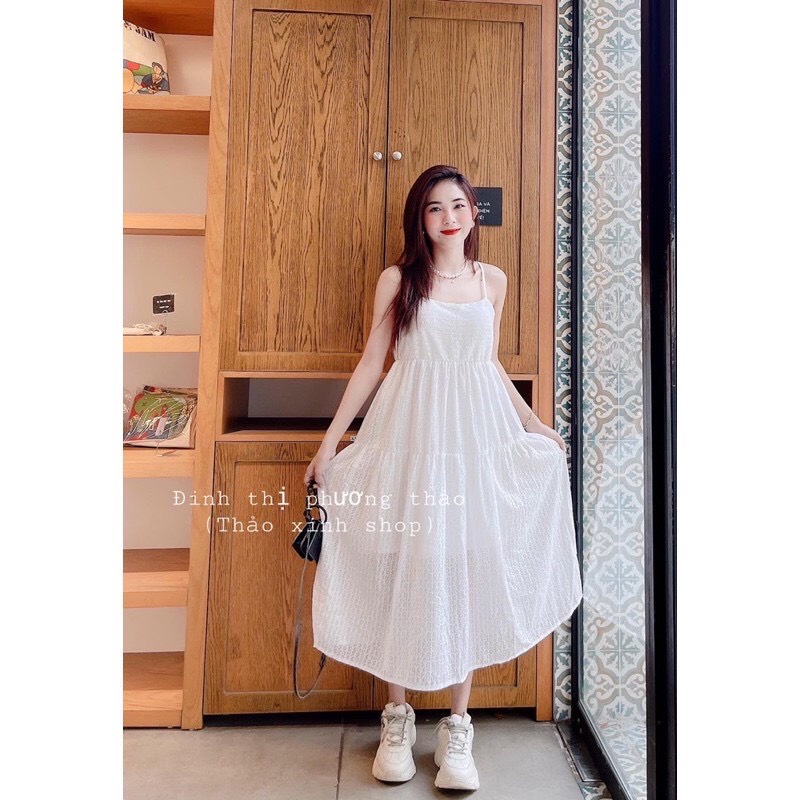 Đầm Maxy, Đầm Maxy 2 Dây Trắng Dáng Xòe Chất Đũi | BigBuy360 - bigbuy360.vn