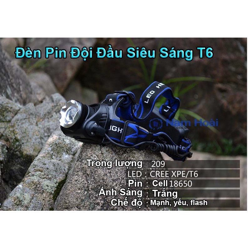 Đèn Led đội đầu siêu sáng T6-10W, 3 chế độ sáng, có zoom xa gần, không thấm nước, đầy đủ phụ kiện