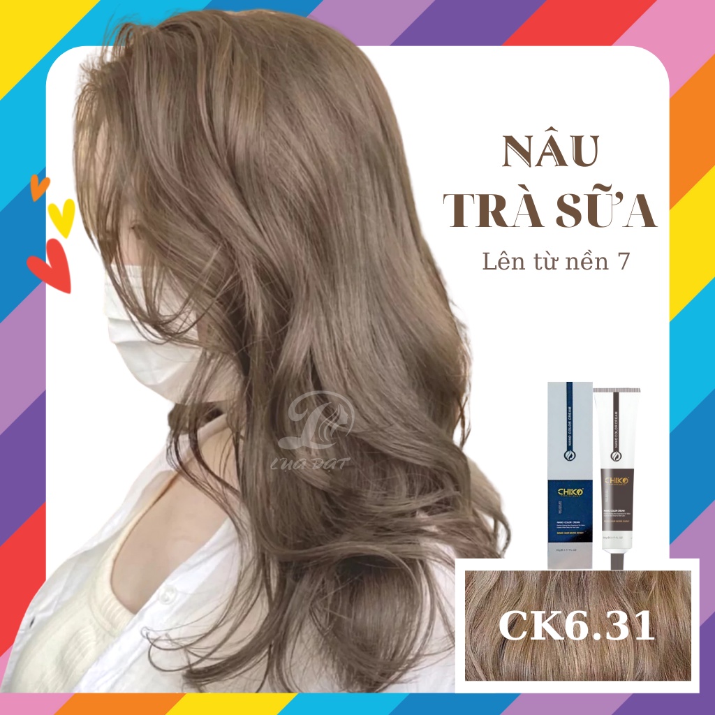 NÂU TRÀ SỮA-Không Tẩy-Thuốc nhuộm tóc màu nâu trà sữa mã CHIKO  + TẶNG kèm trợ nhuộm