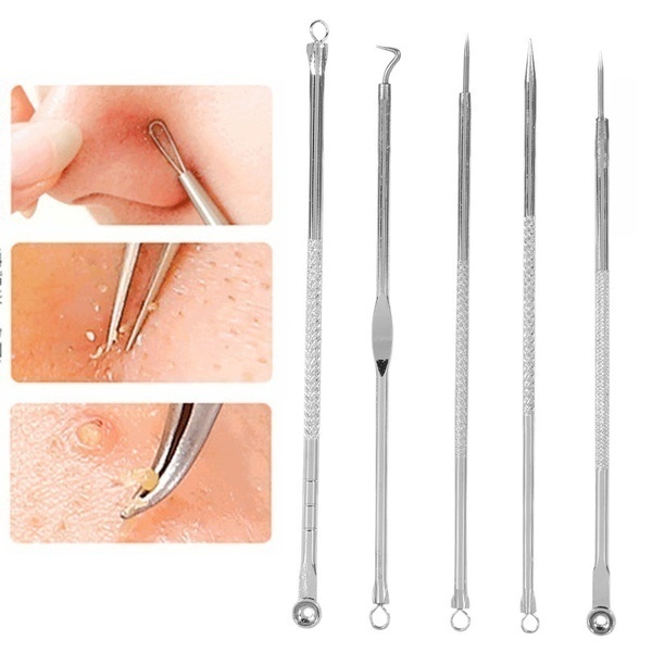 Set of 4 stainless steel blackhead removal tools for facial skin care