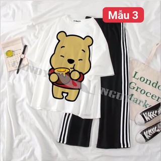 Sét bộ áo thun  hoạt hình kèm quần ống rộng 3 sọc , áo chất cotton thoáng mát , quần cát lên dáng đẹp