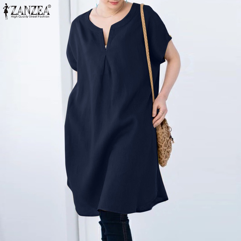 Zanzea Áo Sơ Mi Tay Ngắn Cổ Chữ V Màu Trơn Phong Cách Vintage Dành Cho Nữ