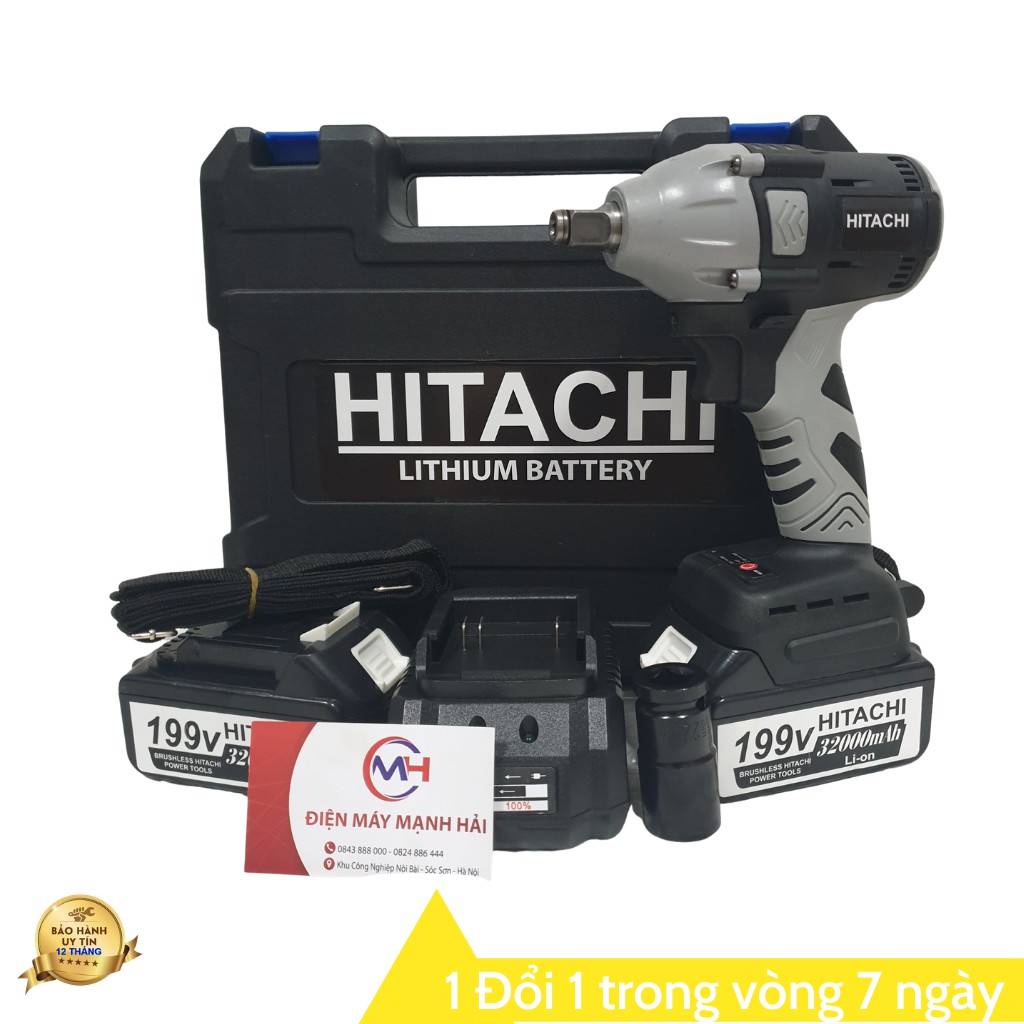 Máy Siết bulong Hitachi 199V - Máy bắn vít không chổi than TẶNG 6 đầu khẩu và 1 đầu chuyển vít