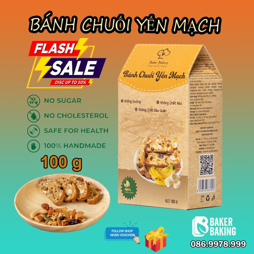 Bánh giảm cân❤SALE❤Bánh Biscotti chuối yến mạch, không đường, phù cho người ăn kiêng healthy/eatclean/das Hộp: 100g | BigBuy360 - bigbuy360.vn