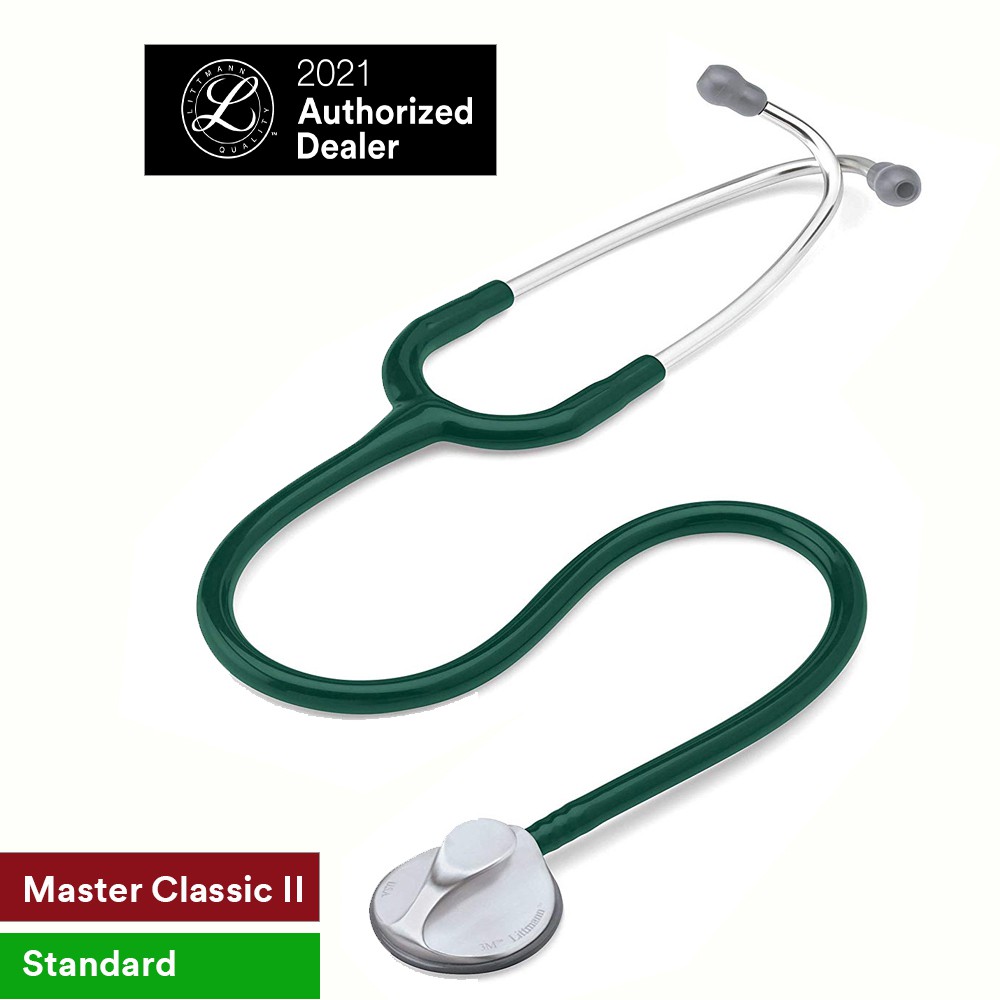 Ống nghe 3M™ Littmann® Master Classic II™, Mặt nghe có lớp phủ tiêu chuẩn, Dây nghe màu lục đậm, 27 inch, 2632