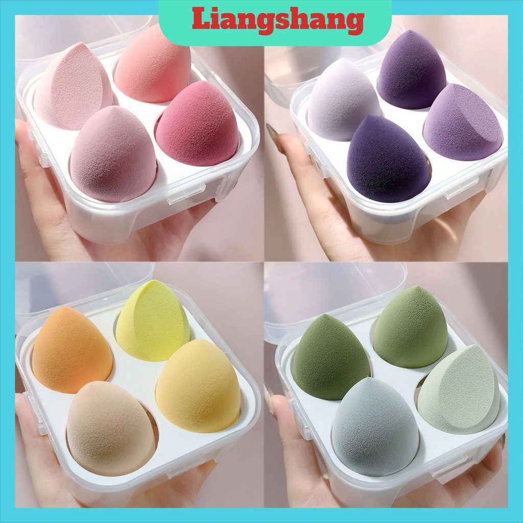 Bộ 4 mút tán trang điểm NOX không chứa latex cho phấn khô và kem dạng lỏng tạo lớp nền hoàn hảo