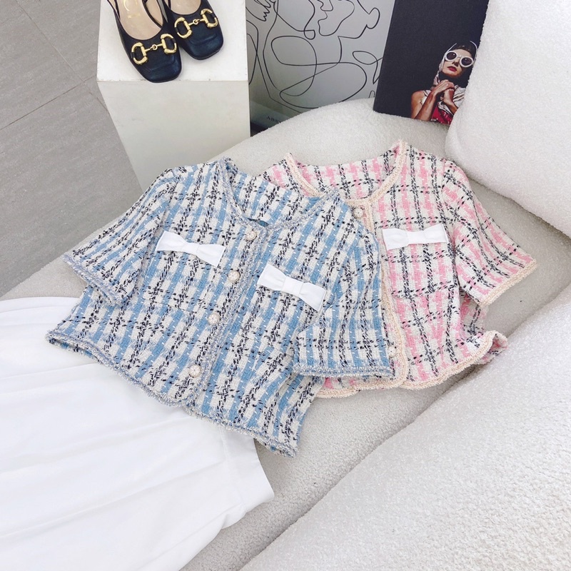 SET CROP DẠ TÚI NƠ + CHÂN VÁY MIDI XẾP LY