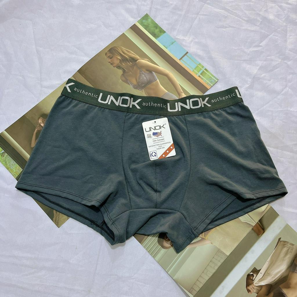 Quần lót nam boxer đùi cao cấp cotton Unok chính hãng lưng to bền đẹp, thoáng mát, thấm hút mồ hôi, co giãn thoải mái