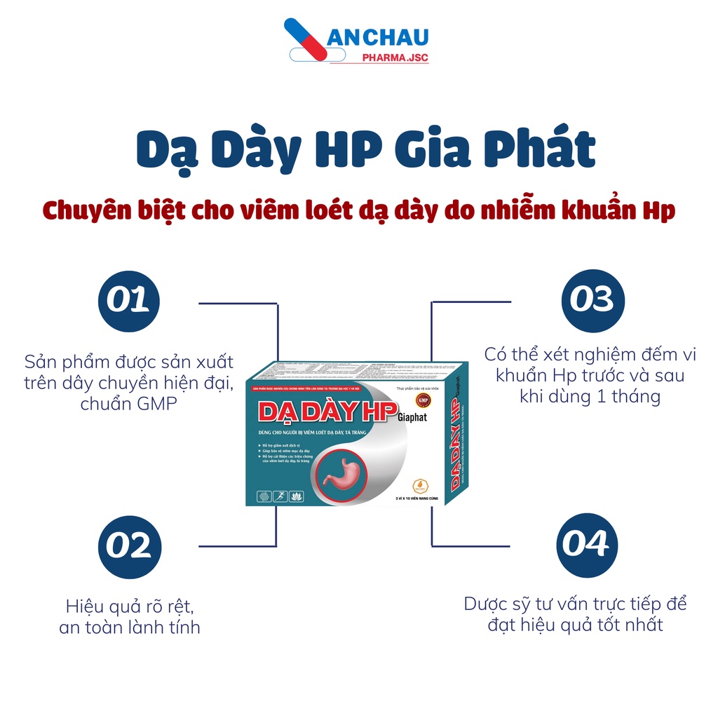DẠ DÀY HP GIA PHÁT - Hỗ trợ giảm đau, viem loét, trào ngược dạ dày, tá tràng - An Châu