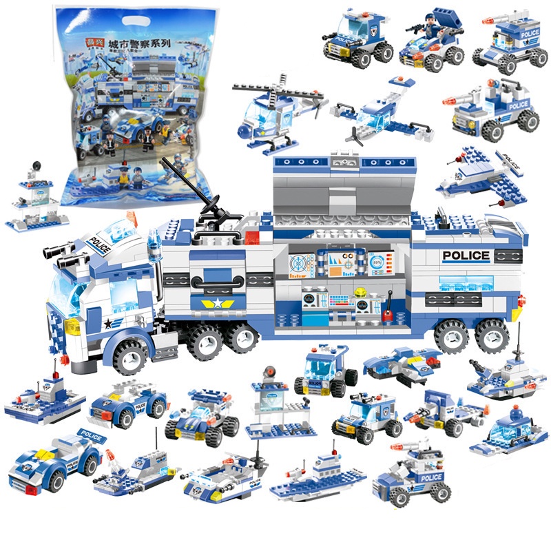 Đồ Chơi Lắp Ráp Kiểu LEGO Mô Hình Cảnh Sát Thành Phố Hòa Bình SWAT ROBOT Chiến Đấu/ Máy Bay Trực Thăng/ Xe Cơ Động PX250