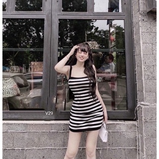 Đầm body sọc thun gân