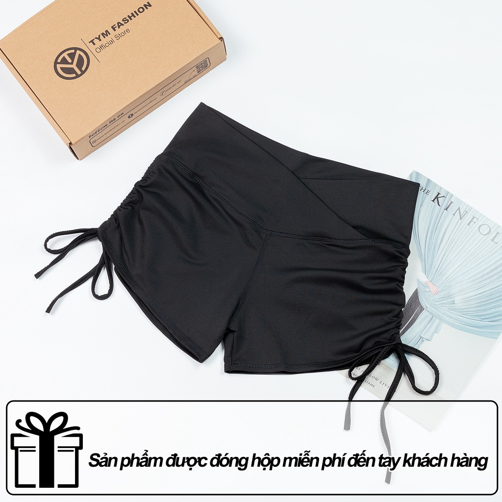 Quần đùi tập gym yoga Thể Thao dây rút Nữ TYM lưng Cạp V vải Poly cao cấp Co dãn Thoáng mát Q002 - TYM FASHION
