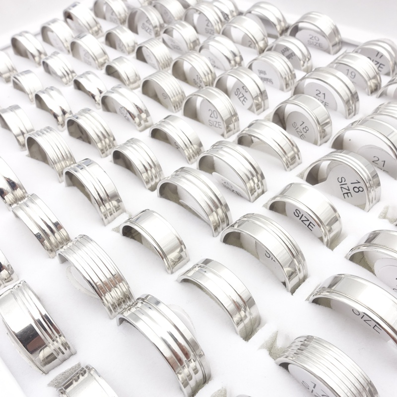 Bộ 20 Nhẫn Thép Không Gỉ Họa Tiết Sọc Hỗn Hợp Màu Bạc / Vàng / Đen Thời Trang Cho Nam Và Nữ