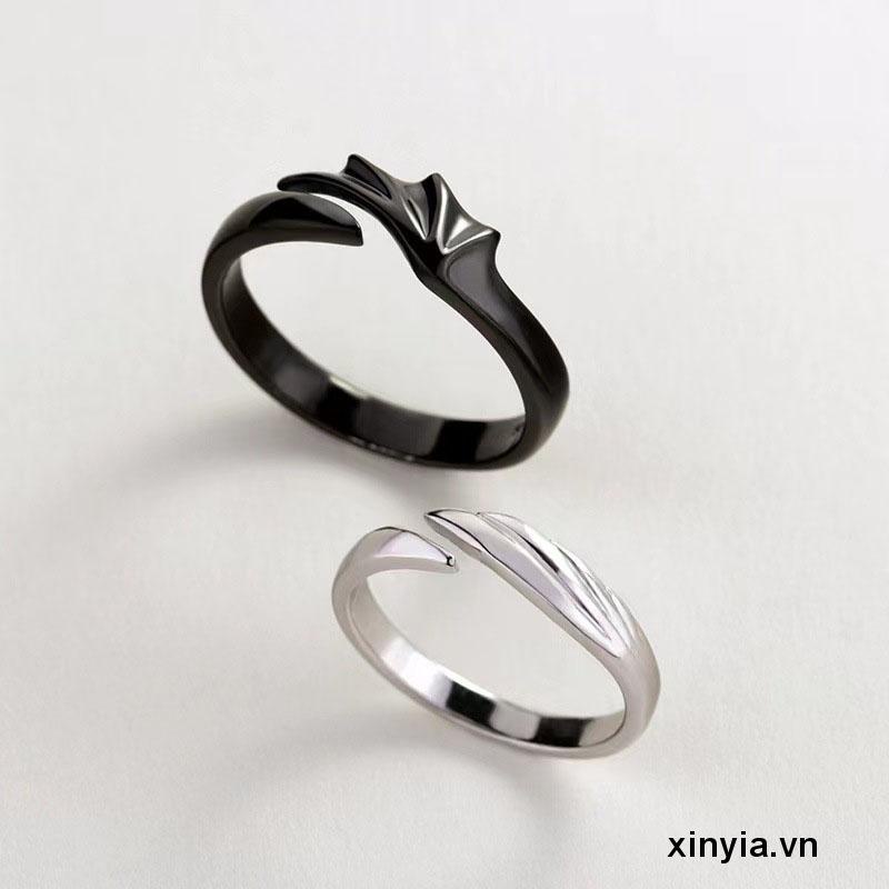 Nhẫn Mạ Bạc 925 Hình Thiên Thần Ác Quỷ Có Thể Điều Chỉnh Thời Trang Cho Cặp Đôi