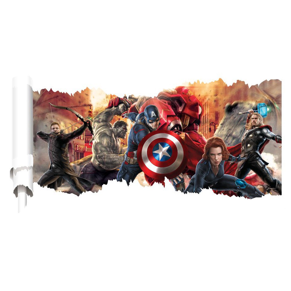 Tranh decal 3D ⚡ FREESHIP ⚡ Avengers - Decal dán tường Biệt đội siêu anh hùng (50 x 90cm) - decalamyshop