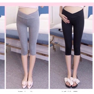 Quần ngố bầu legging cạp chéo, chất cotton dày đẹp