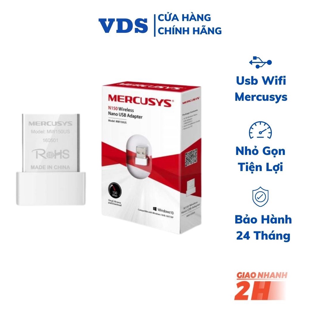 Usb wifi Mercusys thu wifi cho pc laptop - usb thu wifi nano N150 MW150US chính hãng bảo hành 24 thá