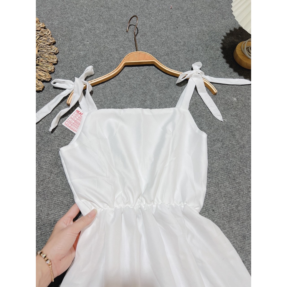 Đầm Maxi 2 Dây Thắt Nơ Vai Màu Trắng, Váy Trắng 2 Dây Cột Nơ Vai Bánh Bèo, Maxi Đi Biển Form Chuẩn
