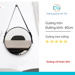 Gương tròn dây da treo tường