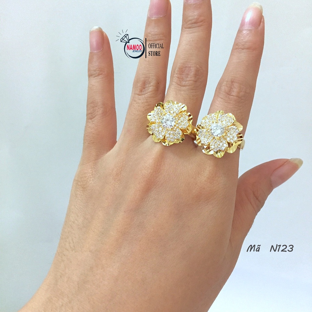 Nhẫn Hoa Nữ Đính Đá Bản Lớn N123 Xi Vàng