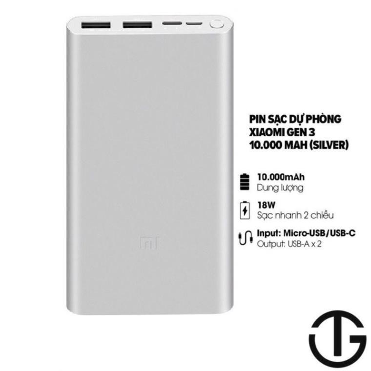 HỘP ĐỰNG Pin Sạc Dự Phòng Xiaomi Gen 3 10.000 mAh Phiên Bản Nâng Cấp Xiaomi Gen 2S - 2 Cổng USB và 1 Type C