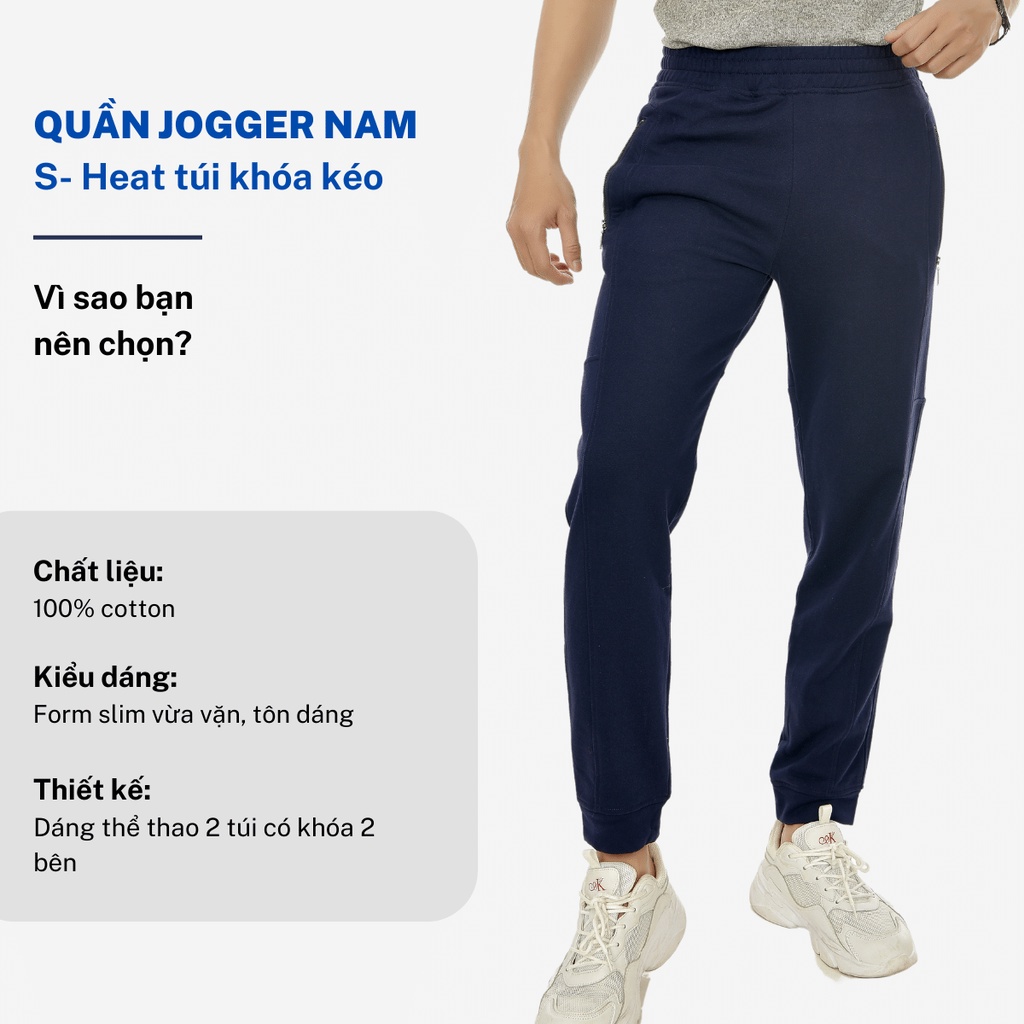 Quần jogger nam CIZA thể thao cao cấp ống suông có khoá túi size S M L XL màu navy QGDS10