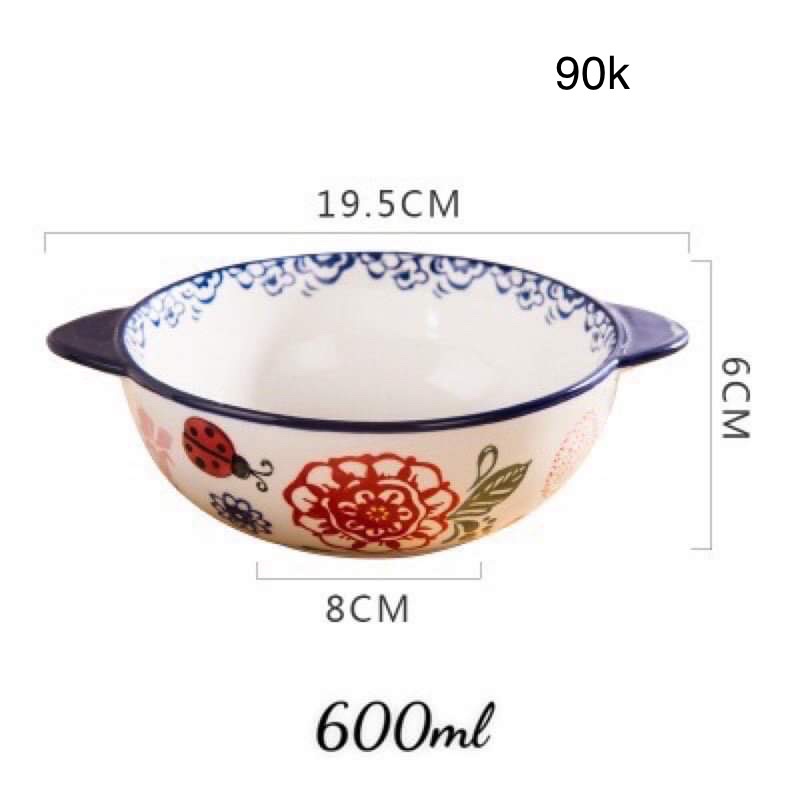 Bát đĩa sứ hoạ tiết hoa cỏ viền xanh