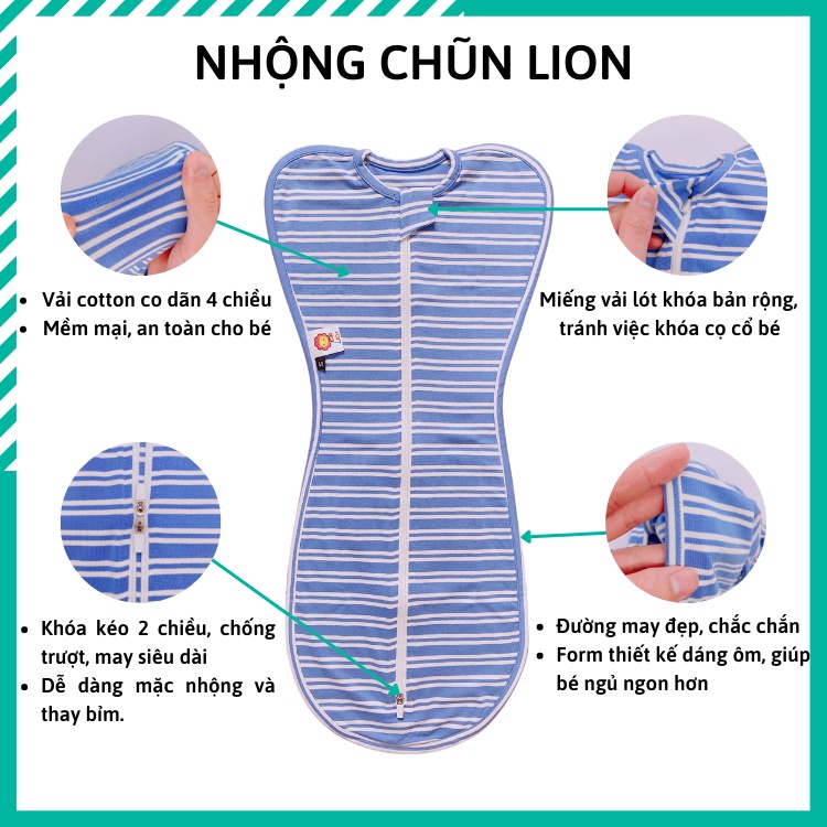 Nhộng chũn lion cho bé ngủ ngon, Ủ kén cho bé sơ sinh cao cấp.