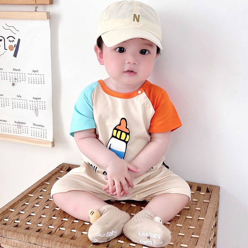 Bộ Áo Liền Quần Vải Cotton Mỏng Tay Ngắn Dễ Thương Thời Trang Mùa Hè Cho Bé Sơ Sinh