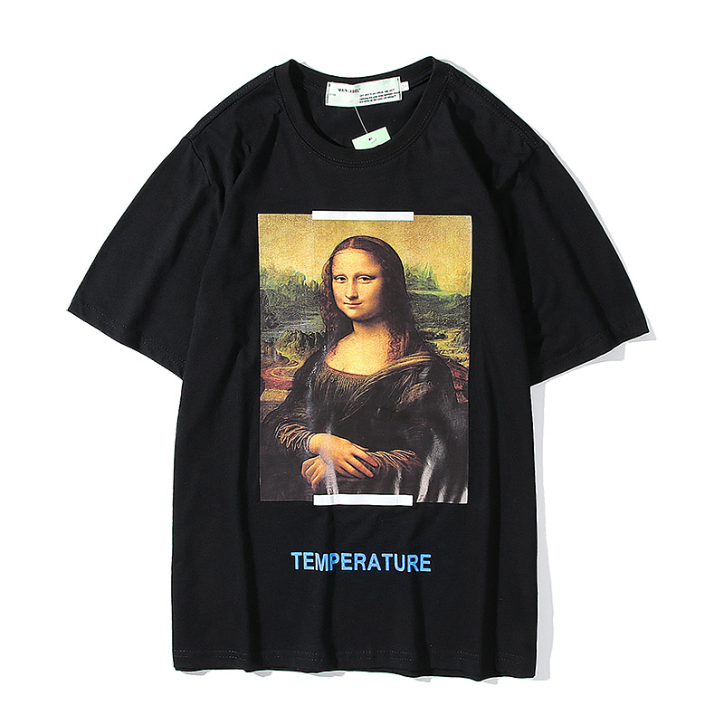 OFF WHITE Mới Áo Thun Ngắn Tay Dáng Rộng In Hình Mona Lisa Cá Tính Cho Nam Nữ