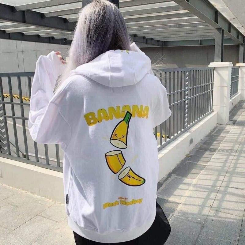 Áo khoác hoodie nỉ bông dây kéo hình chuối Banana