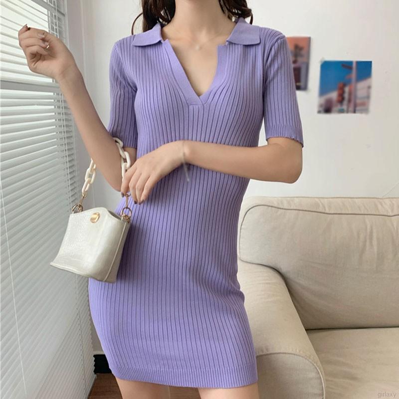 Đầm Ôm Dệt Kim Cổ Tim Phong Cách Hàn Quốc Đơn Giản Cho Nữ
