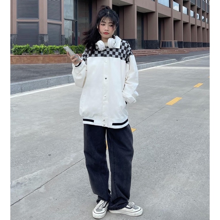 Khoác Kaki CARO Jacket màu ĐEN/TRẮNG Form Rộng Dày Dặn Phong Cách Ulzzang Unisex  JayStoree2
