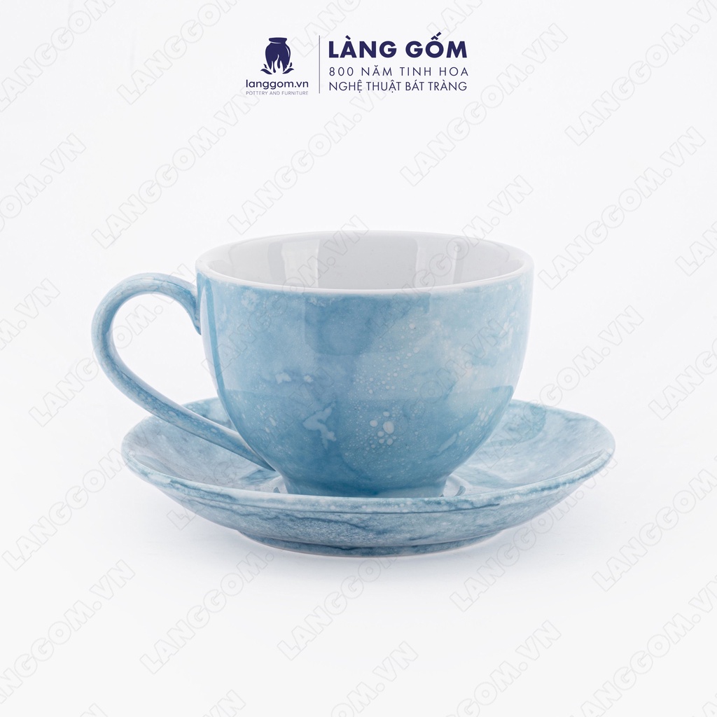 Cốc cà phê Cappuccino vân đá kèm đĩa, dáng mới, dung tích 220ml, gốm sứ Bát Tràng cao cấp giữ nhiệt - LÀNG GỐM