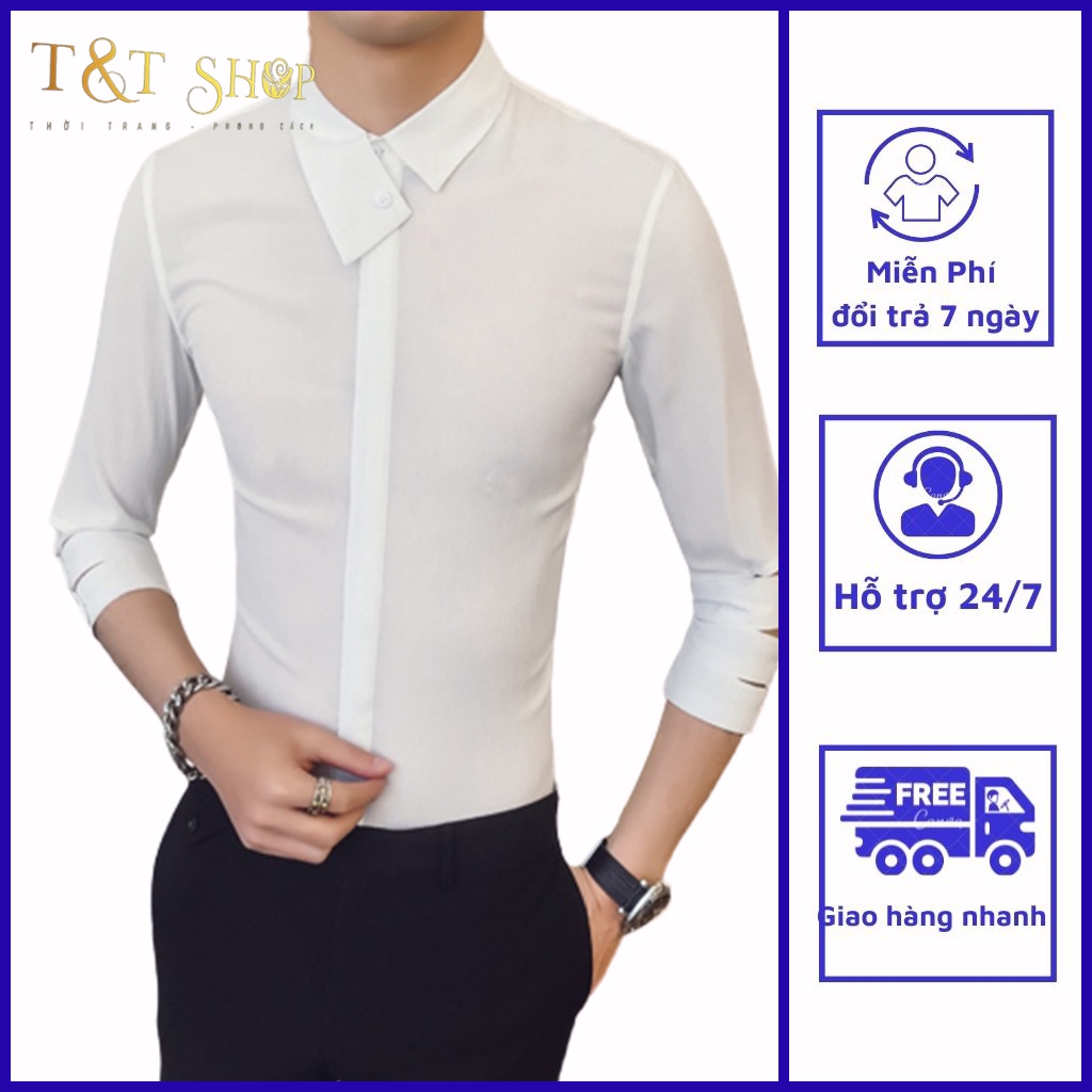 Áo sơ mi nam, Áo sơ mi tay lỡ làm từ hỗn hơp rợi tổng hợp, co giãn nhẹ, mặc thoải mái, thấm hút mồ hôi N17