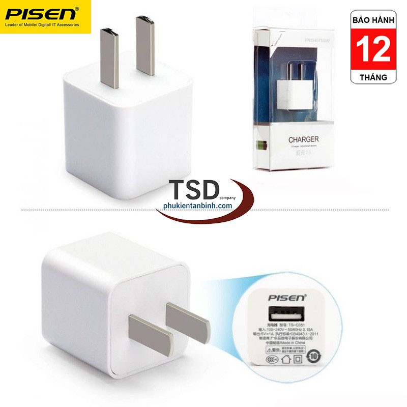 Cốc Sạc Pisen 1A Bảo Hành 12 Tháng - Adapter Pisen 1A