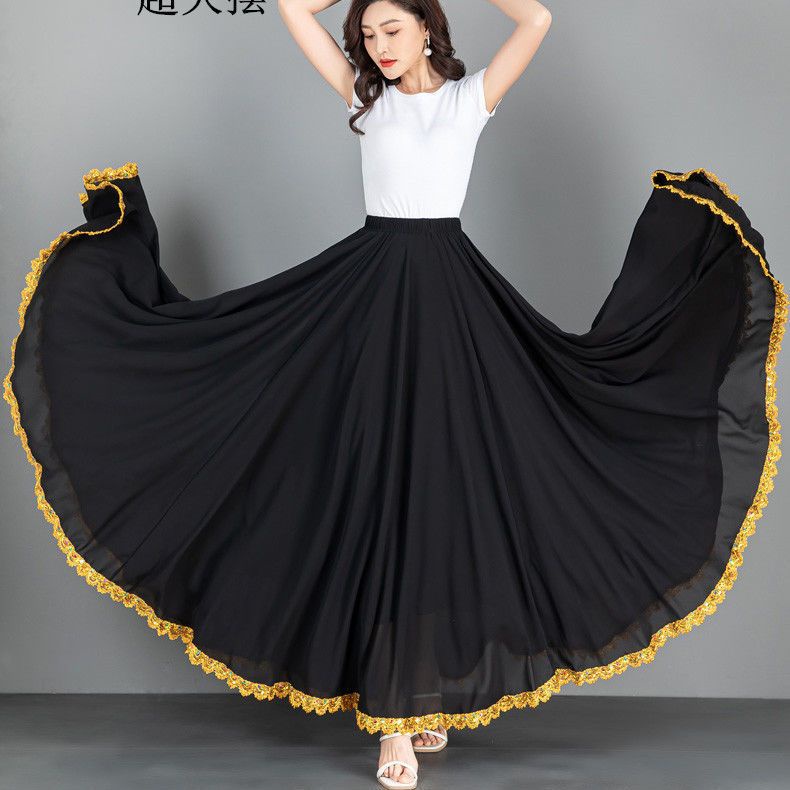 [M &amp; E] Chân Váy Múa Dân Tộc Dáng Dài Phối Ren Phong Cách Mới 720 Độ