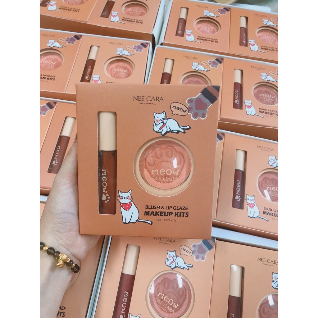 Set son kem kèm phấn má Nee Cara MEOW Blush & Lip Glaze Makeup Kits | WebRaoVat - webraovat.net.vn