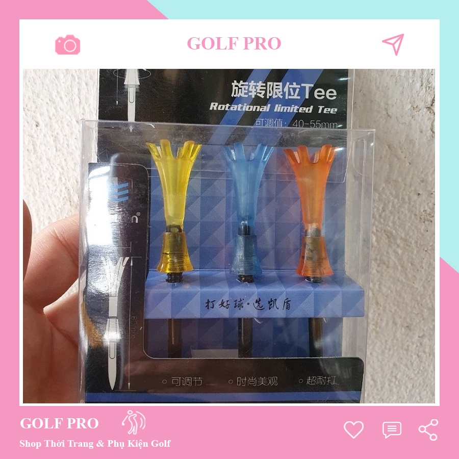 Tee golf nhựa dài điều chỉnh được chiều cao để được ở cả góc nghiêng trên mặt đất loại 3 chiếc