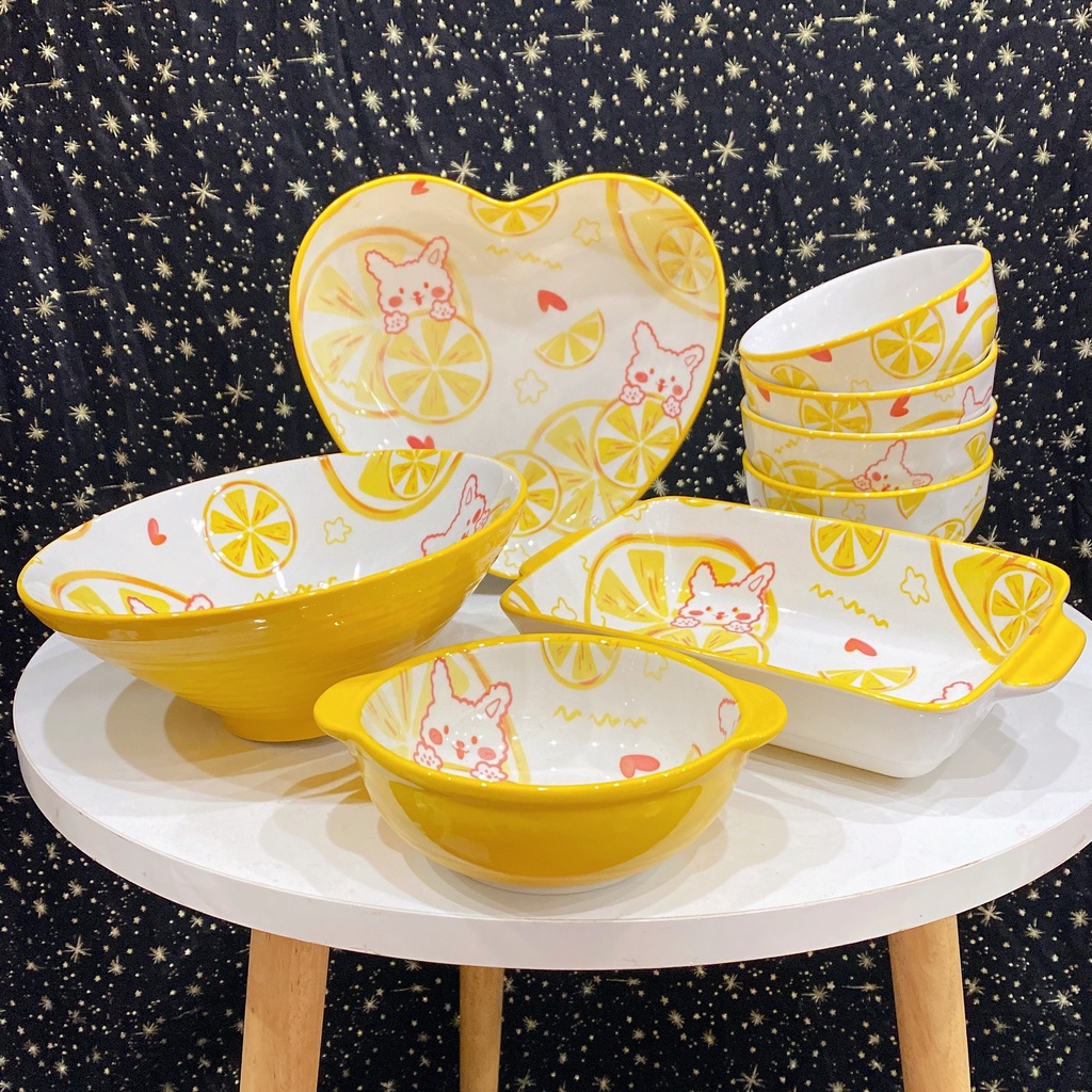 Set bát đĩa thỏ chanh 8 món sang chảnh
