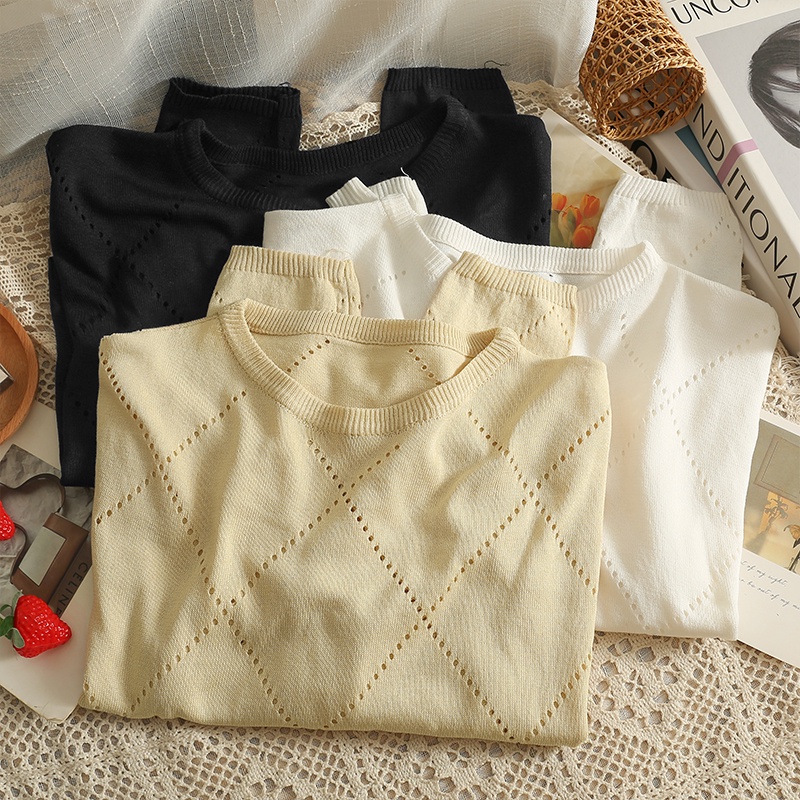 NUZIRO Áo kiểu dệt kim  chống nắng dáng rộng thiết kế lỗ lưới thời trang cho nữ