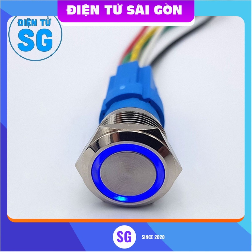 Nút nhấn nhả kim loại 19mm màu xanh dương, màu đỏ, xanh lá, trắng