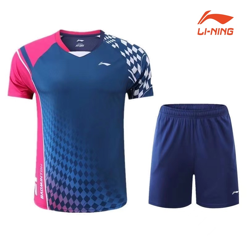 Li Ning Áo Thun Thể Thao Tay Ngắn Nhanh Khô Cho Nam Nữ Chơi Cầu Lông tennis Bàn Tay Ngắn