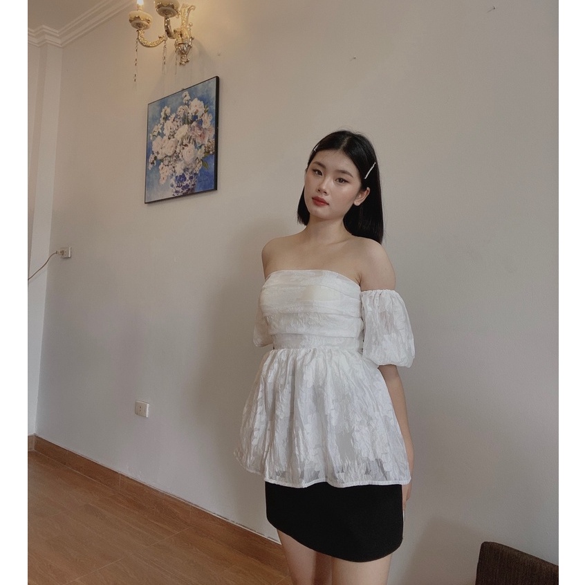 Áo Trễ Vai Tay Bồng, Áo Cup Ngực Trễ Vai, Áo Kiểu Nữ Trễ Vai Tay Bồng Rời Set Áo 3 Món Phong Cách Sang Chảnh Tiểu Thư