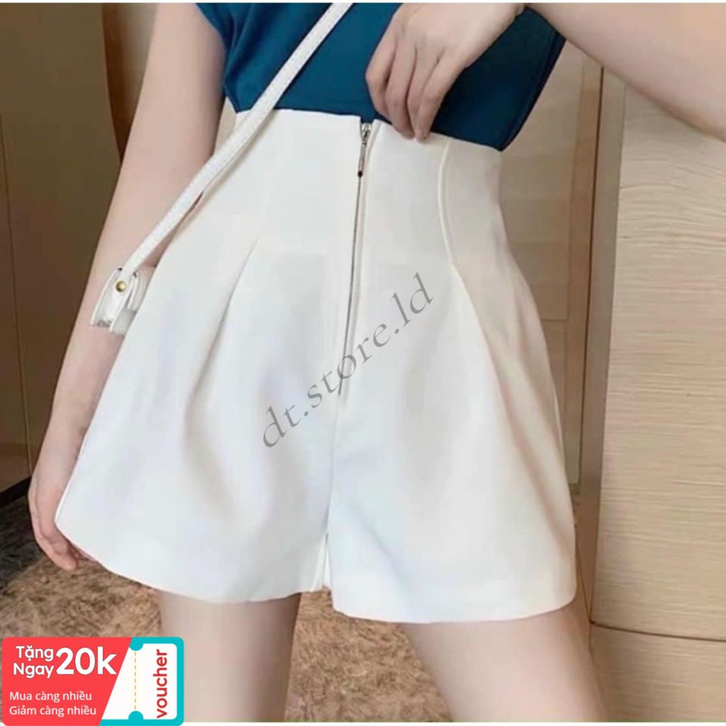 freeship Quần Short Nữ Khóa Trước , Quần Đùi Nữ Chất Tuyết Mưa Cạp Cao Ống Rộng V011