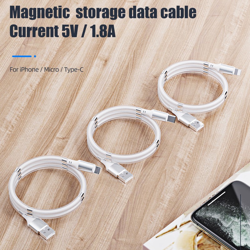 Koosuk Magnetic Absorption Data USB Charger Cable Self Winding Charging For iPhone Micro Type-C