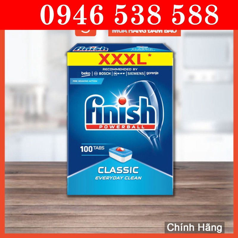 Combo viên rửa bát Finish Classic 110 tabs + Muối finish1.5kg + Nước trợ xả làm bóng bát finish 800ml nhập khẩu EU