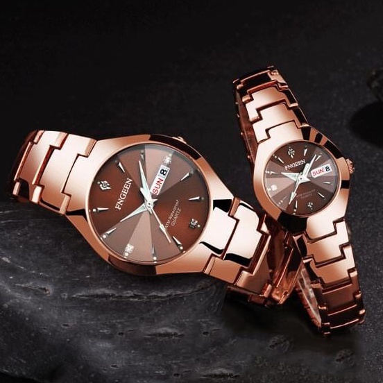 Đồng hồ nam nữ FNGEEN FC mặt tròn có lịch thứ lịch ngày, dây thép không gỉ